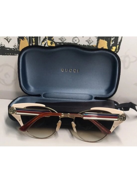 New Authentic Gucci GG0522S 005 Cat-Eye Sunglasses Ivory Brown Gradient main image 9